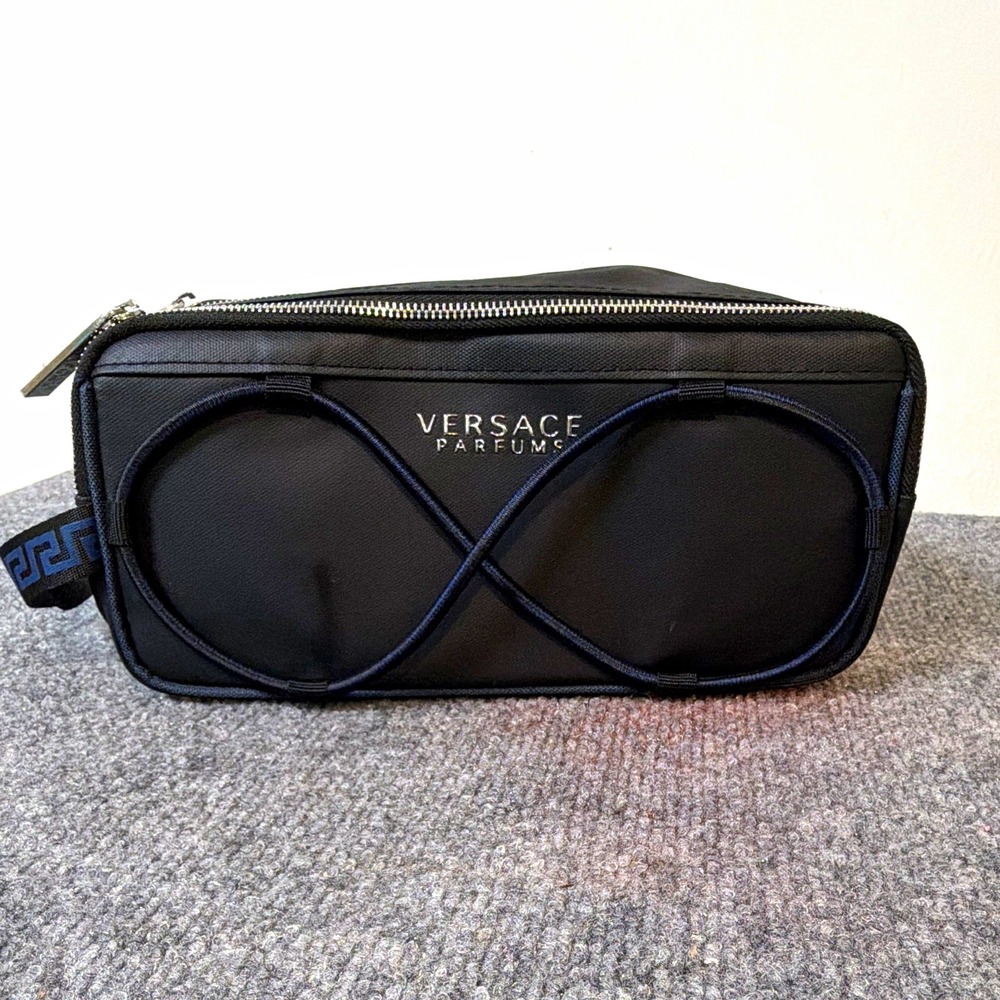 Versace Parfums Black Nylon Zipper Makeup Bag Pouch VSP246U 8x4x4 in
